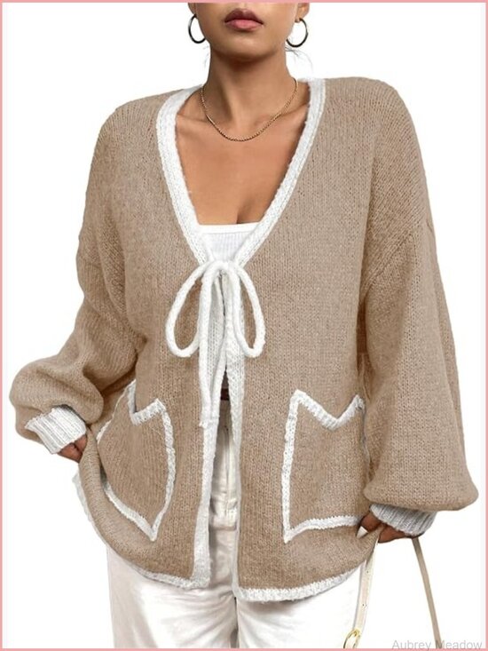 Sweaters - Plus Size Knit Cardigan with Pockets Open Front Long Sleeve